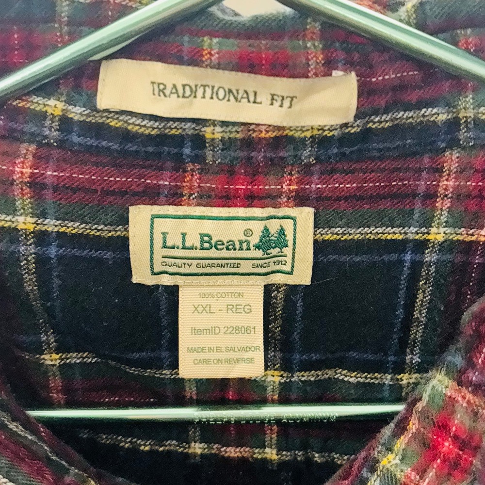 L.L.Bean Scotch Plaid Flannel Button‎ Down Red/Green/Black Men's Shirt Size XXL - Picture 6 of 7